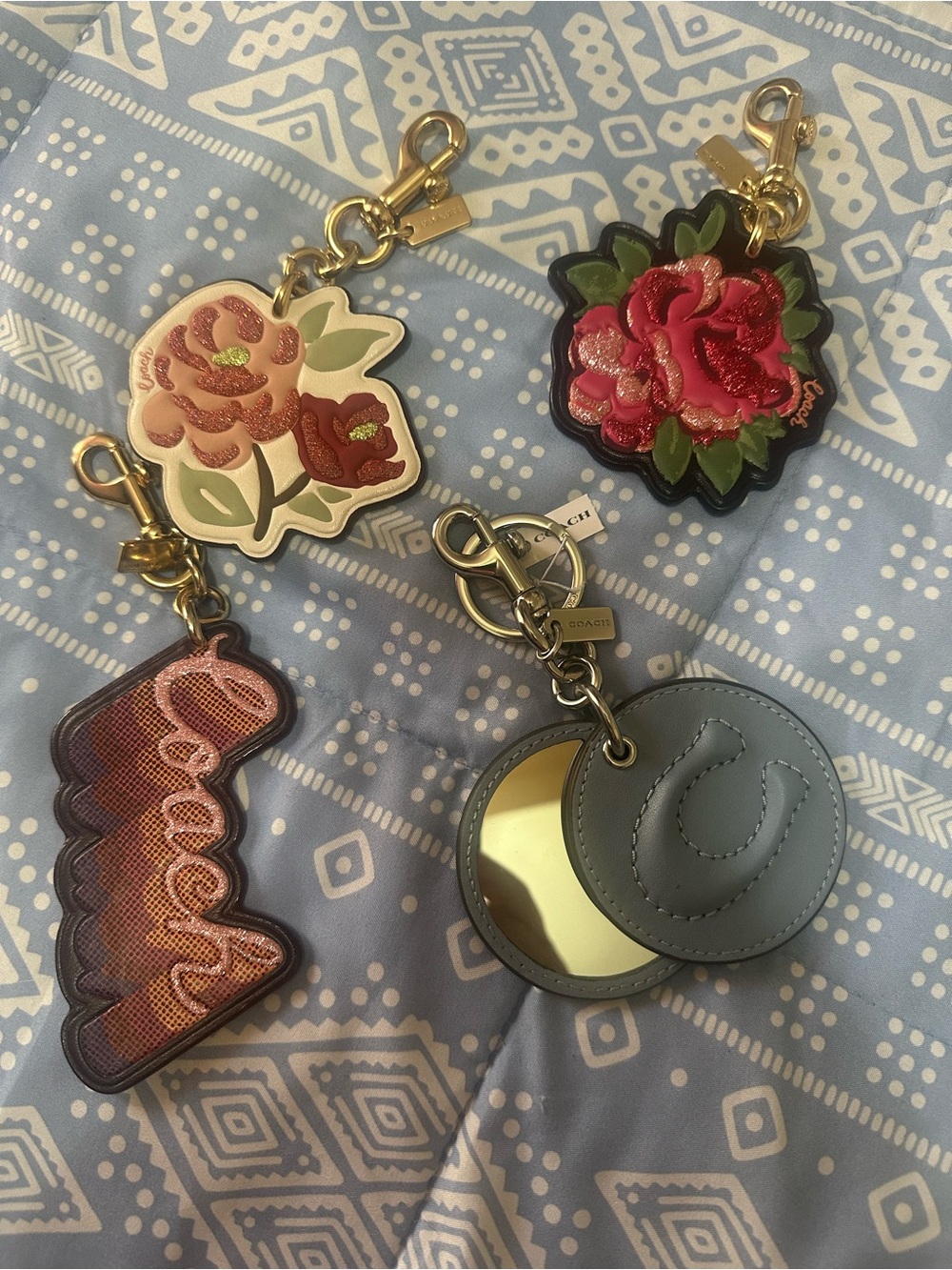 Coach Floral & Mirror Key + Card Holder Set in Pink, Red, Green, Gray